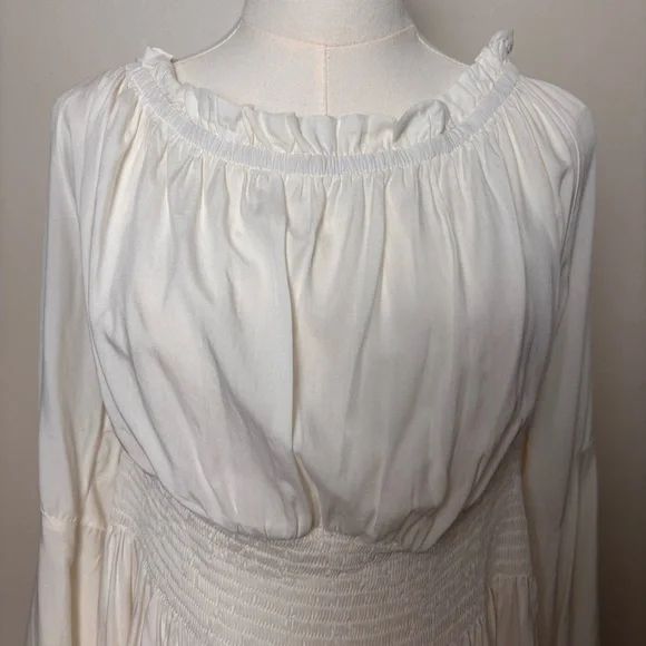 Belle Pogue White Smocked Waist Peasant Blouse Bell Sleeve Festival Top Sz 2XL - Picture 2 of 13